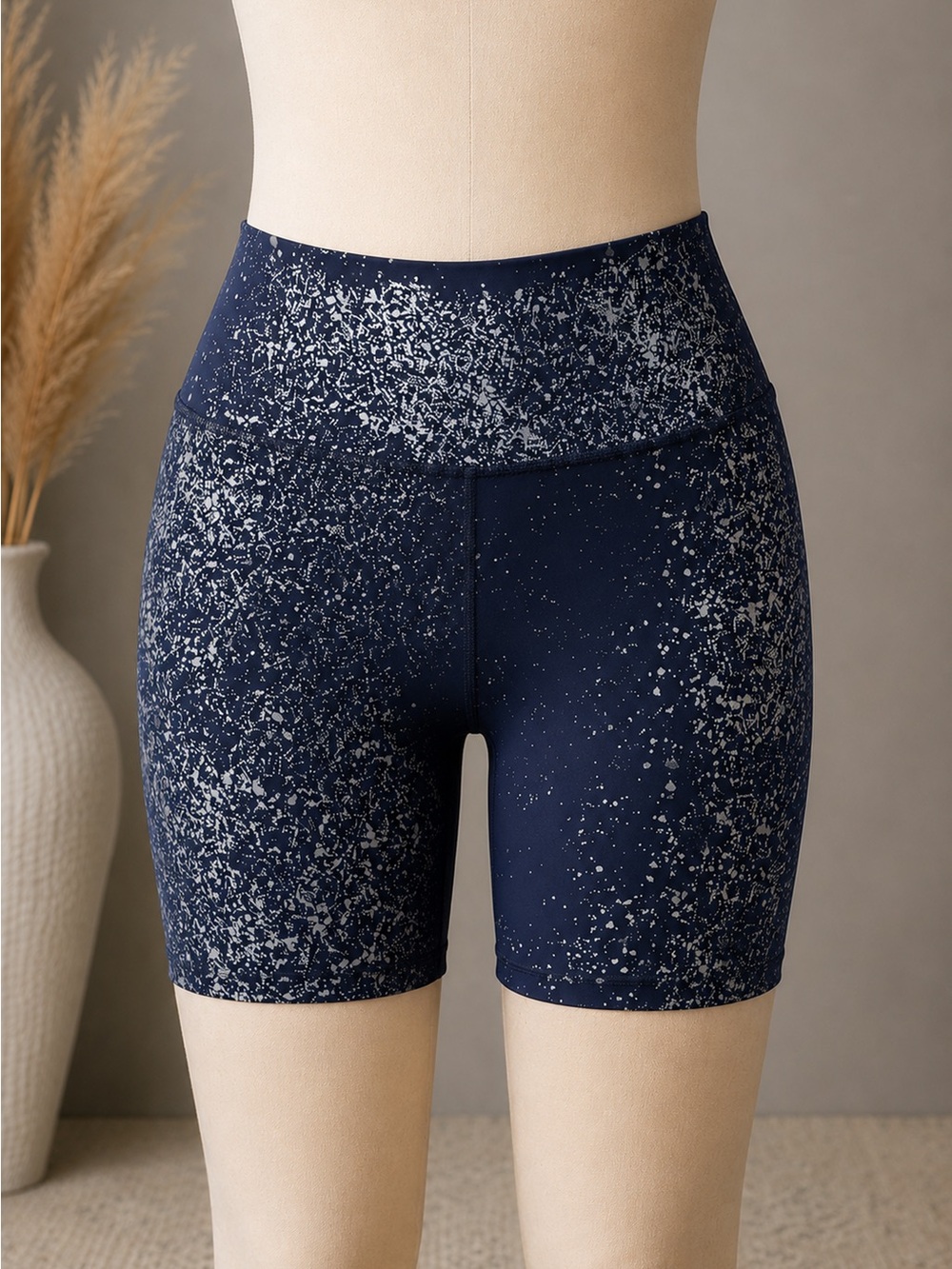 Zyia Active Metallic Splatter Biker Shorts Navy Silver Size S NWOT